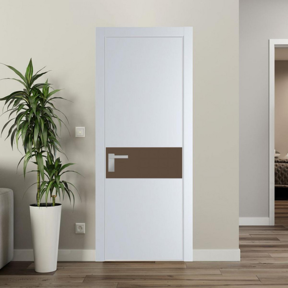 Межкомнатная дверь ProfilDoors 17 PE с вставкой из стекла монохром гляссе Вайт с алюминиевой кромкой Матовая
