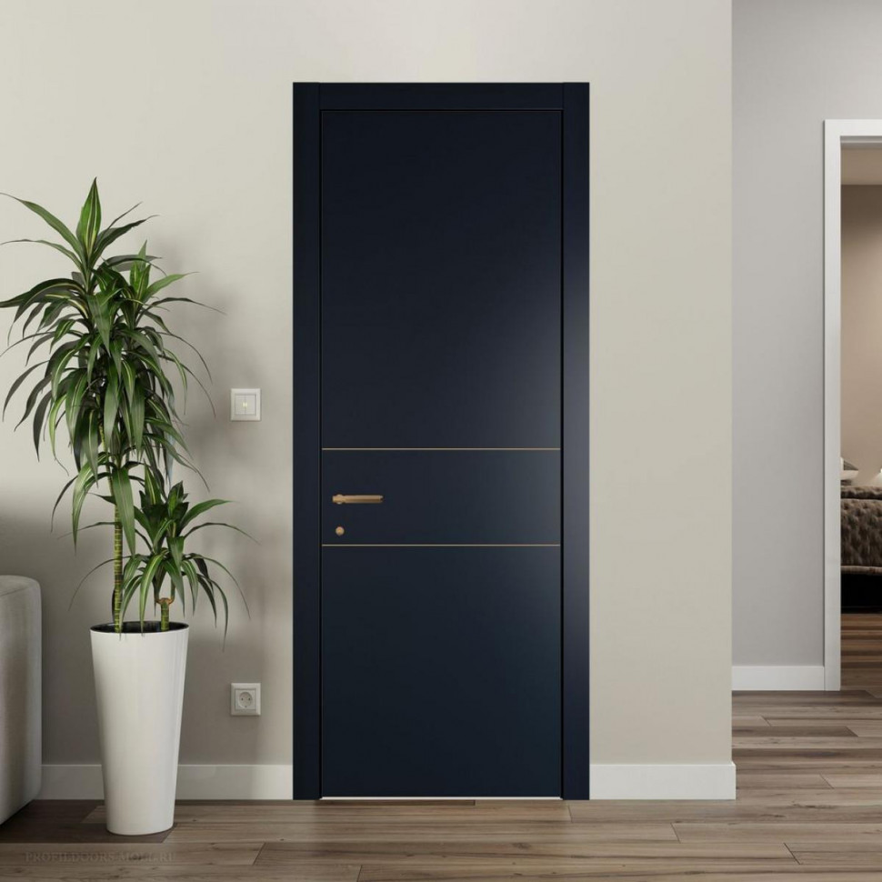 Межкомнатная дверь ProfilDoors 45 PWB Нэви Блу глухая с молдингом из латуни 4 мм