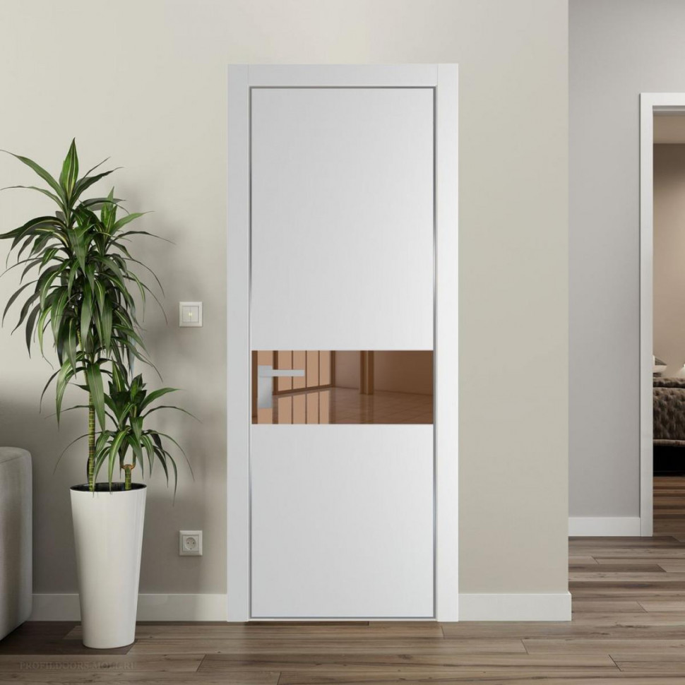 Межкомнатная дверь ProfilDoors 17 PA Крем вайт с профилем Серебро с стеклом  зеркало bronze