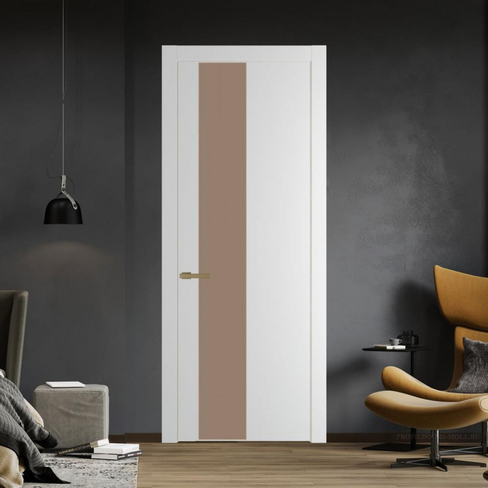 Межкомнатная дверь ProfilDoors 19 PW Крем Вайт Монохром капучино молдинг Золото