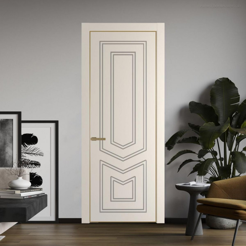 Межкомнатная дверь ProfilDoors 29 PA с фрезерованным рисунком Кремовая Магнолия с профилем Золото