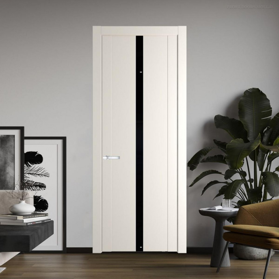 Межкомнатная дверь ProfilDoors 1.8P Перламутр белый Lacobel Черный лак молдинг Серебро