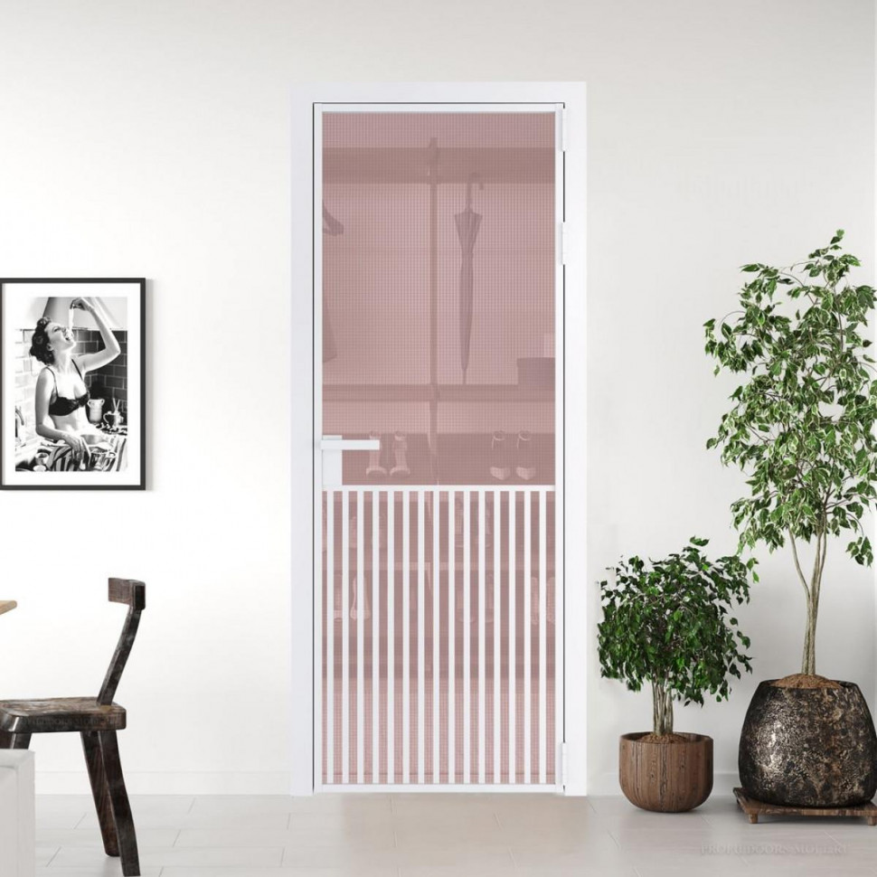 Межкомнатная дверь ProfilDoors 15 AG стекло Кризет розовое цвет профиля Вайт