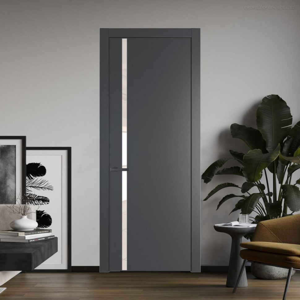 Межкомнатная дверь ProfilDoors 21 PW Графит Lacobel Перламутровый лак молдинг Серая ночь