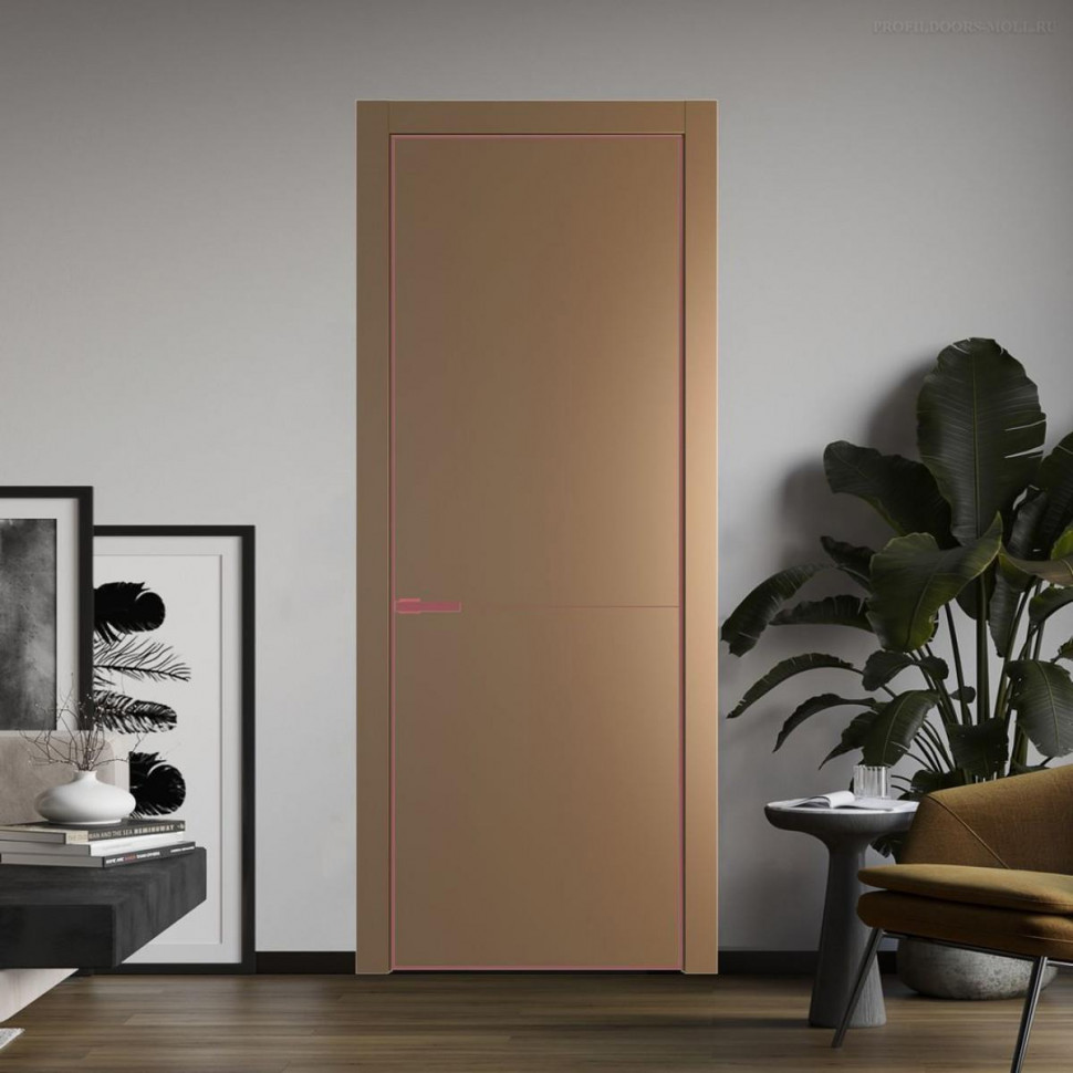 Межкомнатная дверь ProfilDoors 16 PE Перламутр золото с алюминиевым молдингом Красный антрацит