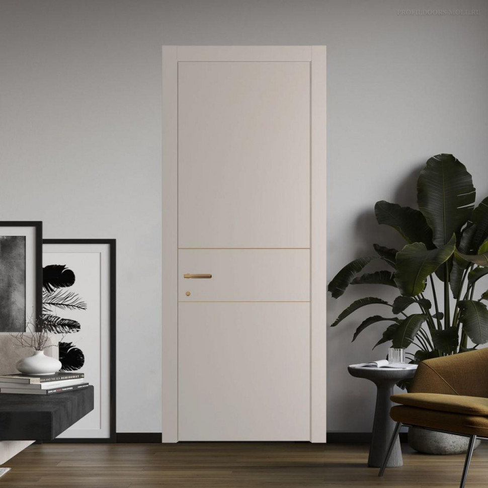 Межкомнатная дверь ProfilDoors 45 PWB Сэнд глухая с молдингом из латуни 4 мм