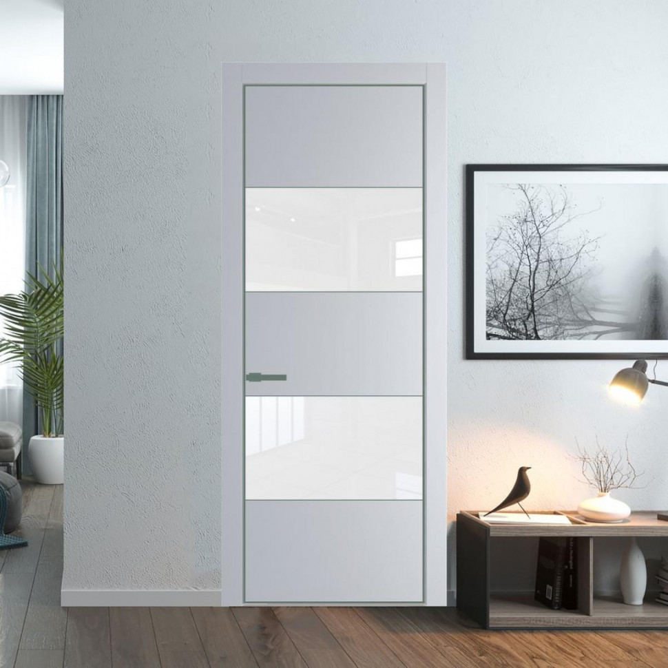 Межкомнатная дверь ProfilDoors 22 PA Лайт Грей с профилем Зеленый воск с стеклом лак классик