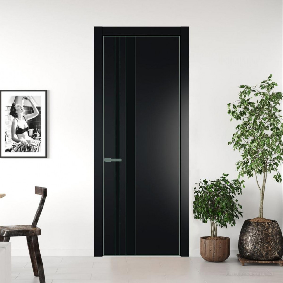 Межкомнатная дверь ProfilDoors 20 PA Блэк с профилем Зеленый воск с стеклом  монохром черный