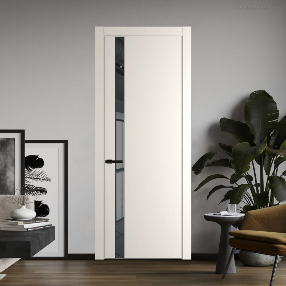 Межкомнатная дверь ProfilDoors 18 PW Перламутр белый Зеркало Grey молдинг Черный матовый