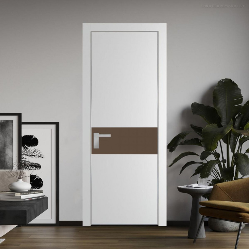 Межкомнатная дверь ProfilDoors 17 PA Крем вайт с профилем Серебро с стеклом  монохром гляссе