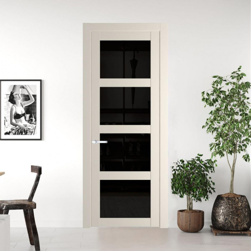 Межкомнатная дверь ProfilDoors 1.4.2 PD цвет Кремовая Магнолия вставка Черное тонированное