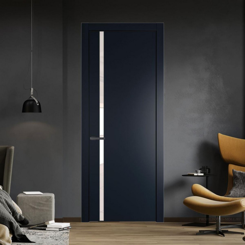 Межкомнатная дверь ProfilDoors 21 PW Нэви Блу Lacobel Перламутровый лак молдинг Серая ночь