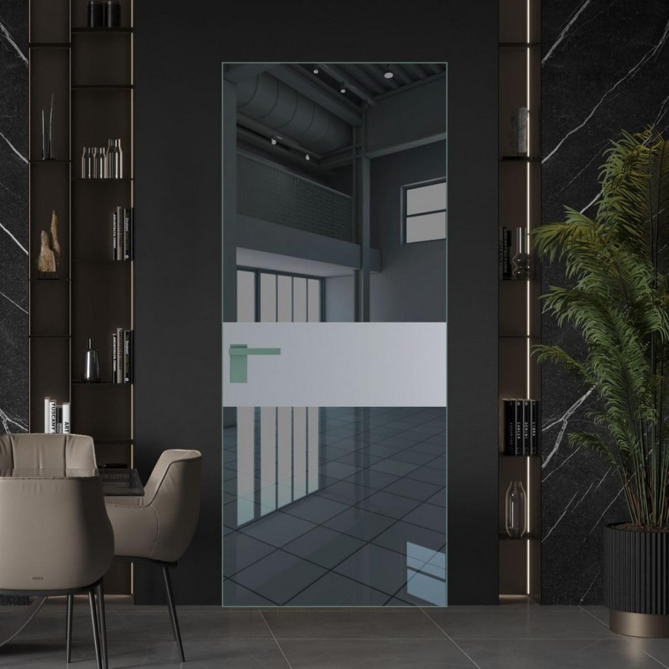 Межкомнатная дверь ProfilDoors 5 AGK цвет Зеркало Grey вставка Смоки кромка Зеленый воск