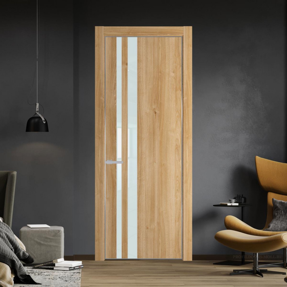 Межкомнатная дверь ProfilDoors 20NA Дуб Карамель профиль Серебро вставка Lacobel Белый лак