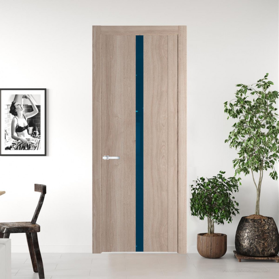 Межкомнатная дверь ProfilDoors 1.8 N Дуб Сонома с вставкой стекла зеркало blue