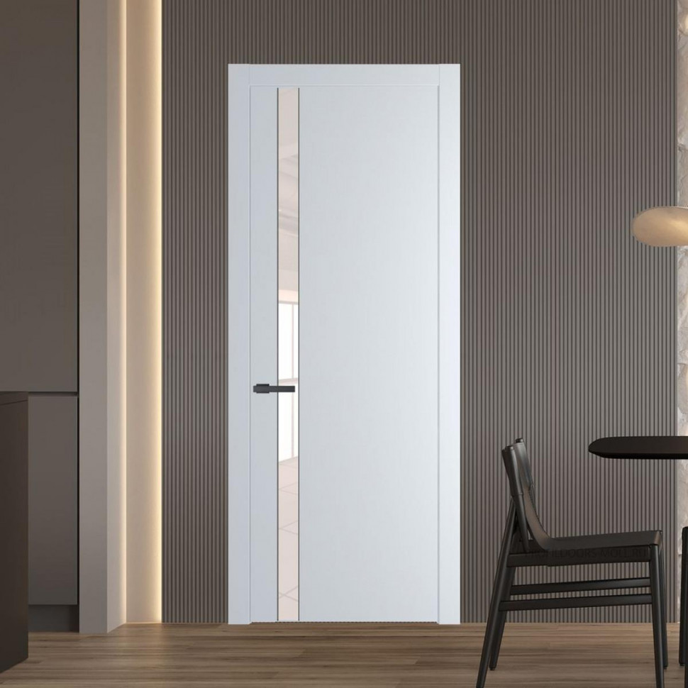 Межкомнатная дверь ProfilDoors 18 PW Вайт Lacobel Перламутровый лак молдинг Серая ночь
