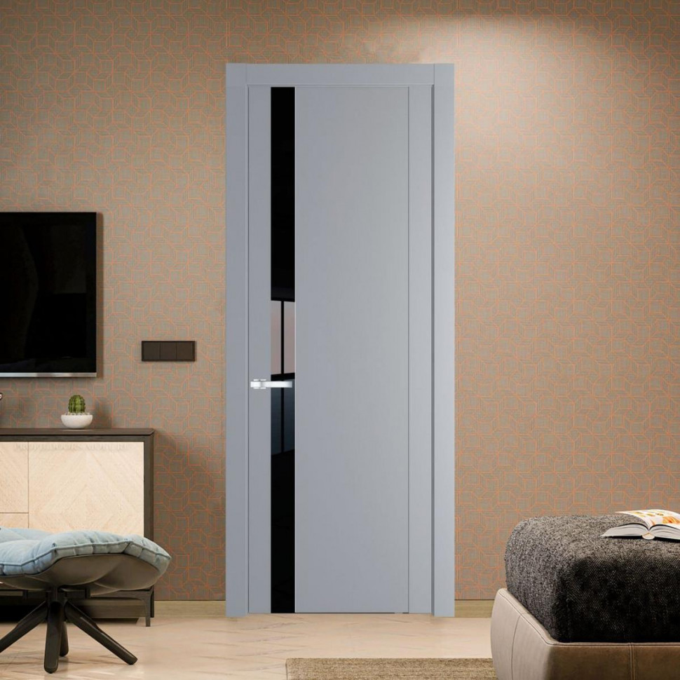 Межкомнатная дверь ProfilDoors 1.2P Смоки Lacobel Черный лак молдинг Серебро