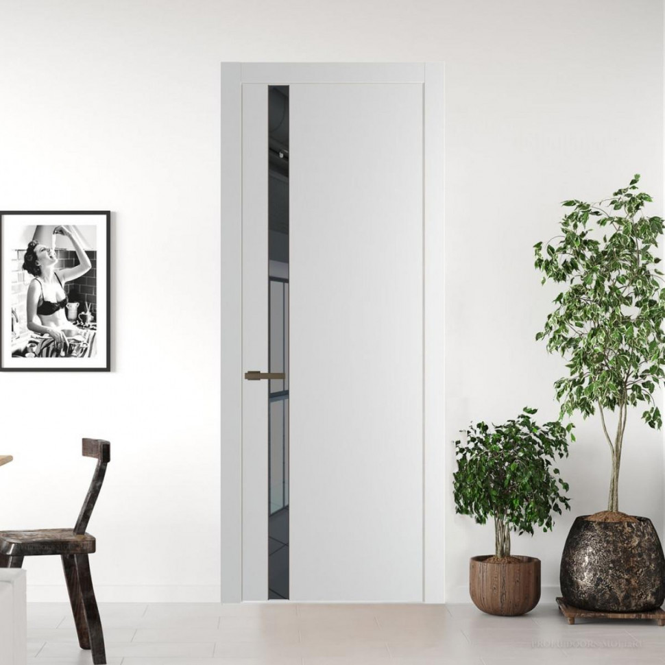 Межкомнатная дверь ProfilDoors 18 PW Крем Вайт Зеркало Grey молдинг Деорэ