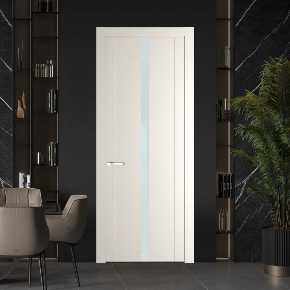Межкомнатная дверь ProfilDoors 1.8P Перламутр белый Lacobel Белый лак молдинг Серебро