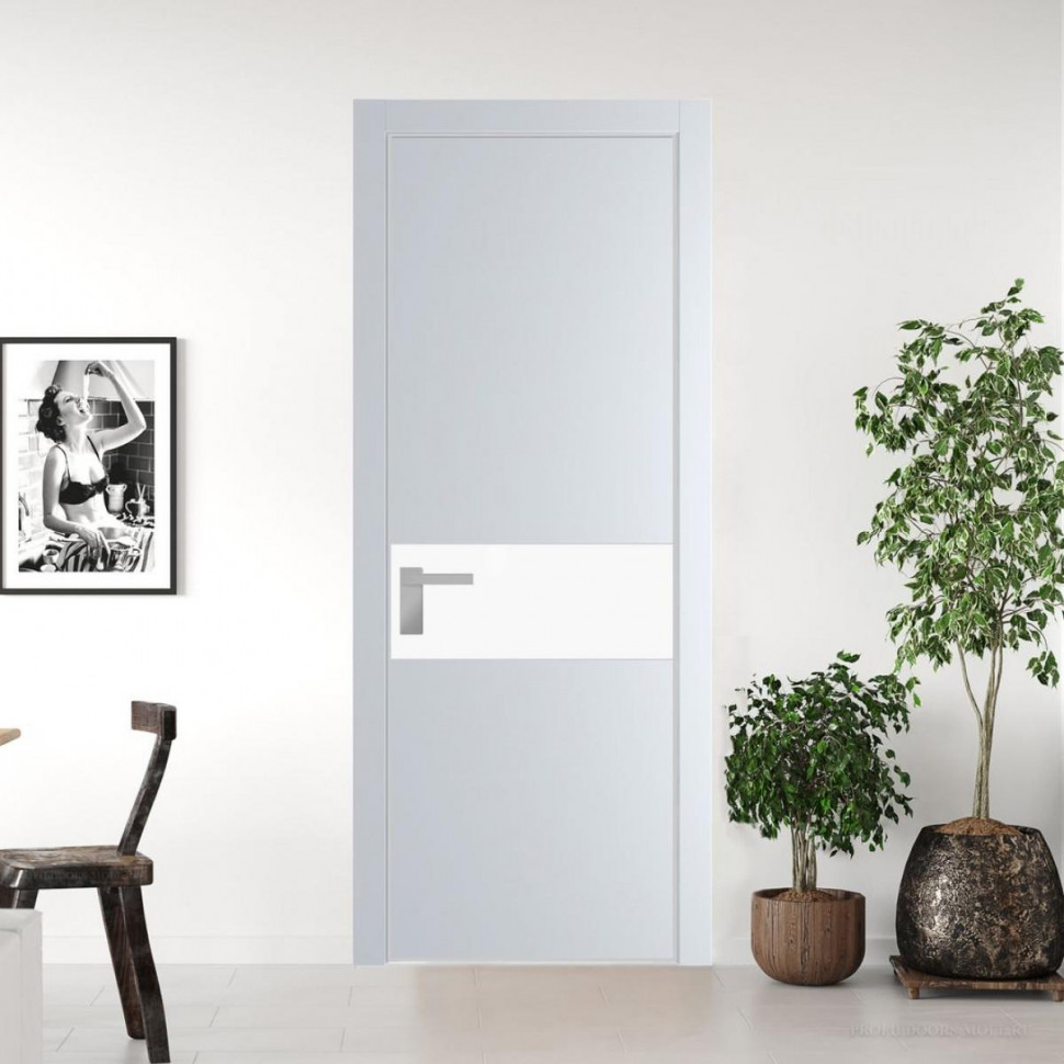 Межкомнатная дверь ProfilDoors 17 PE с вставкой из стекла монохром белый просветленный Вайт с алюминиевой кромкой Матовая