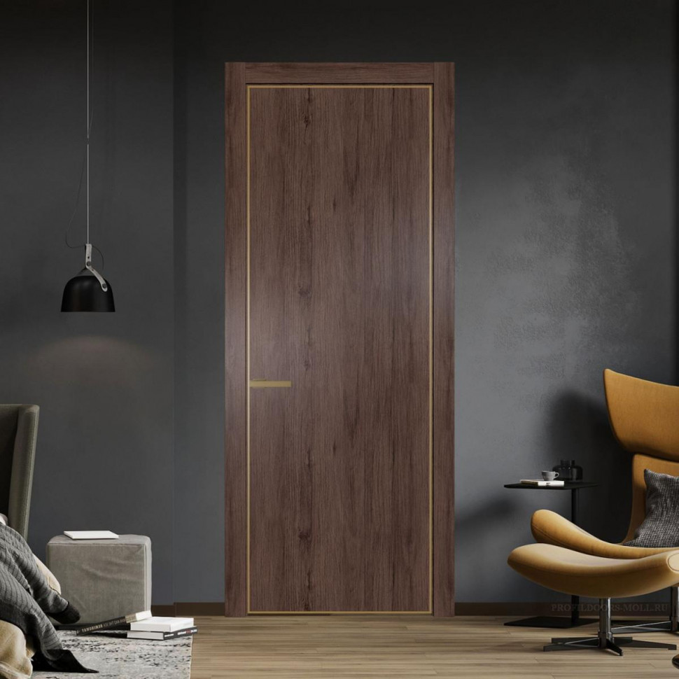 Межкомнатная дверь ProfilDoors 1 NE Дуб Тобакко с кромкой Золото