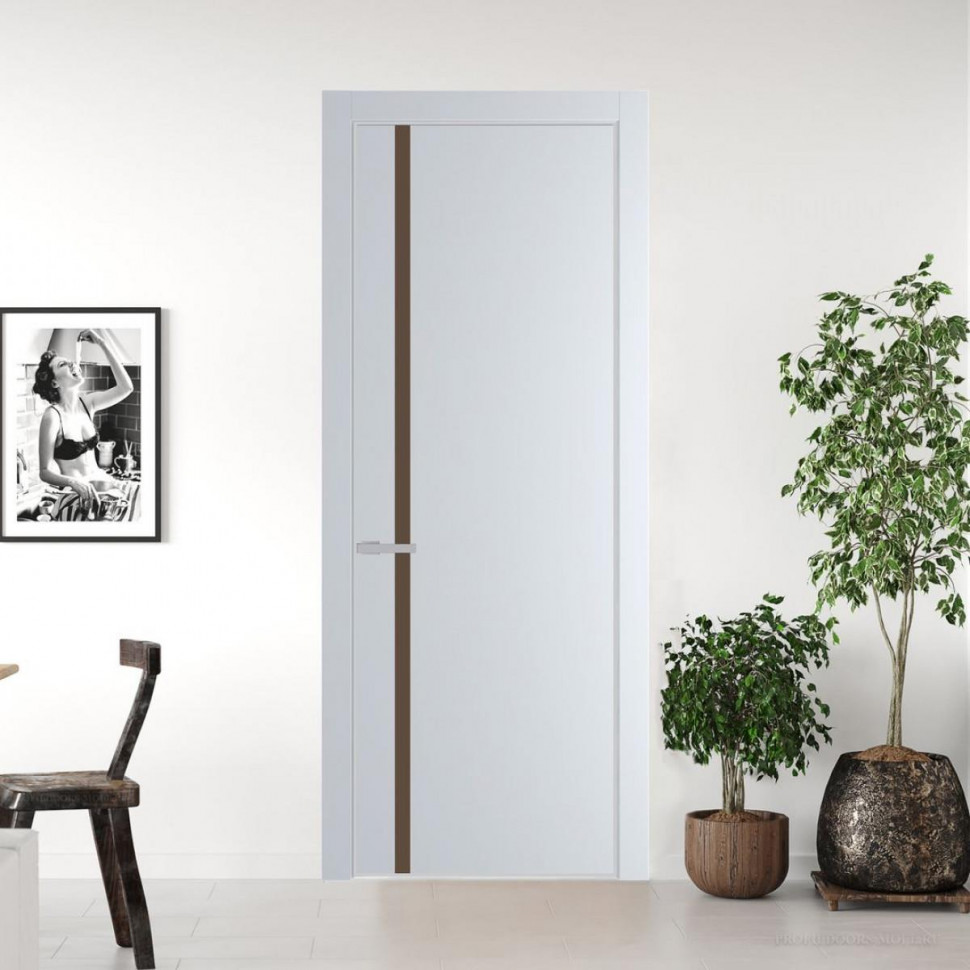 Межкомнатная дверь ProfilDoors 21 PE с вставкой из стекла монохром гляссе Вайт с алюминиевой кромкой Матовая