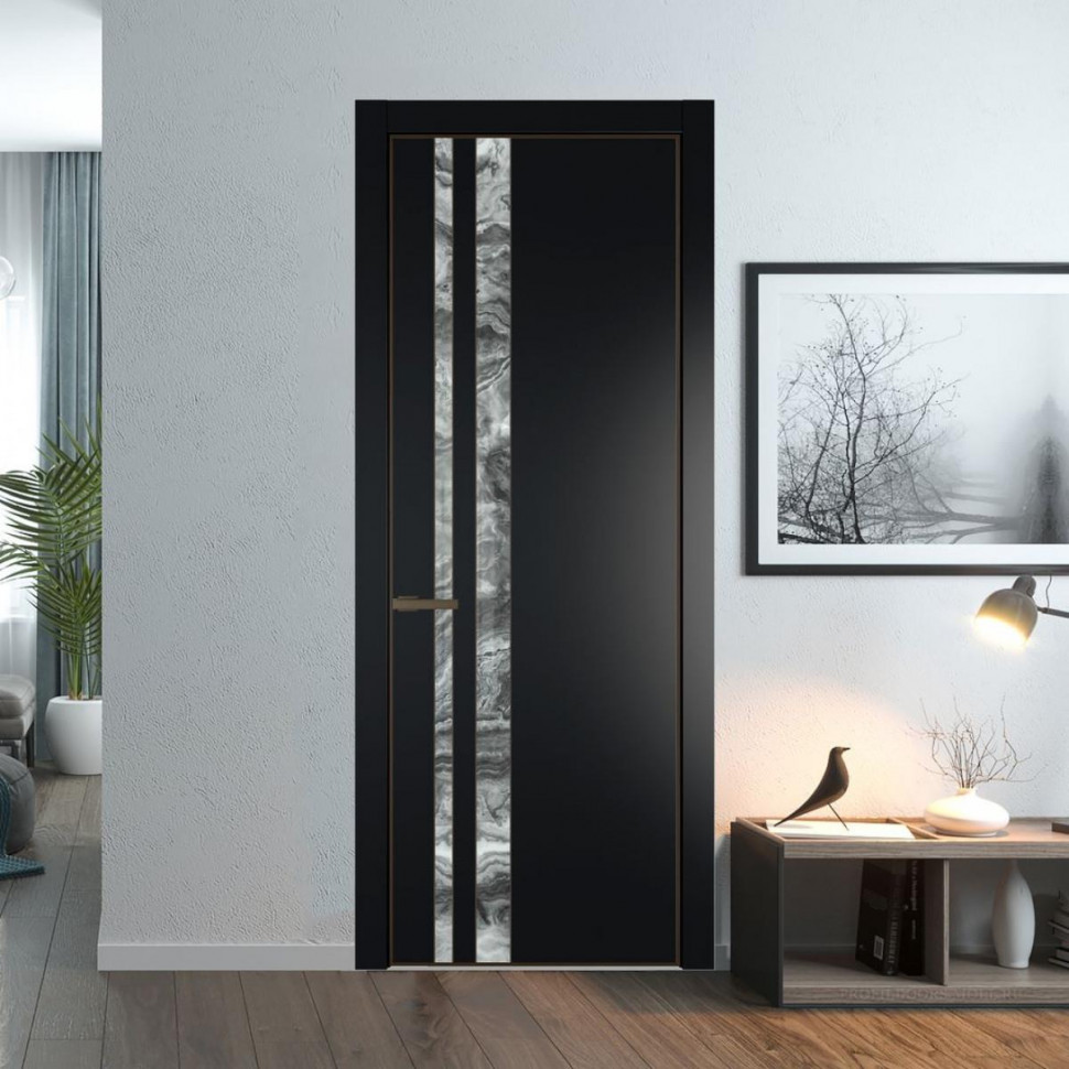 Межкомнатная дверь ProfilDoors 20 PA Блэк с профилем Деорэ с стеклом  атриум серебро