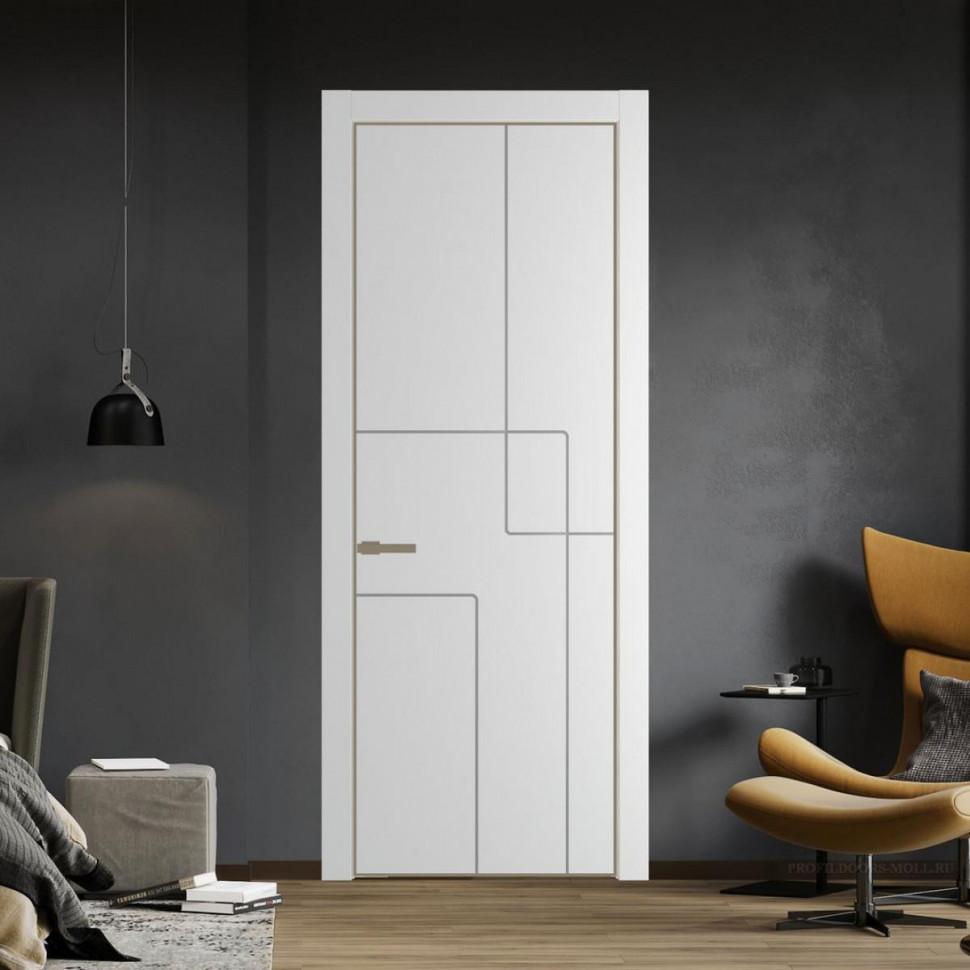 Межкомнатная дверь ProfilDoors 3 PE с фрезерованным рисунком Крем Вайт с алюминиевой кромкой Шампань