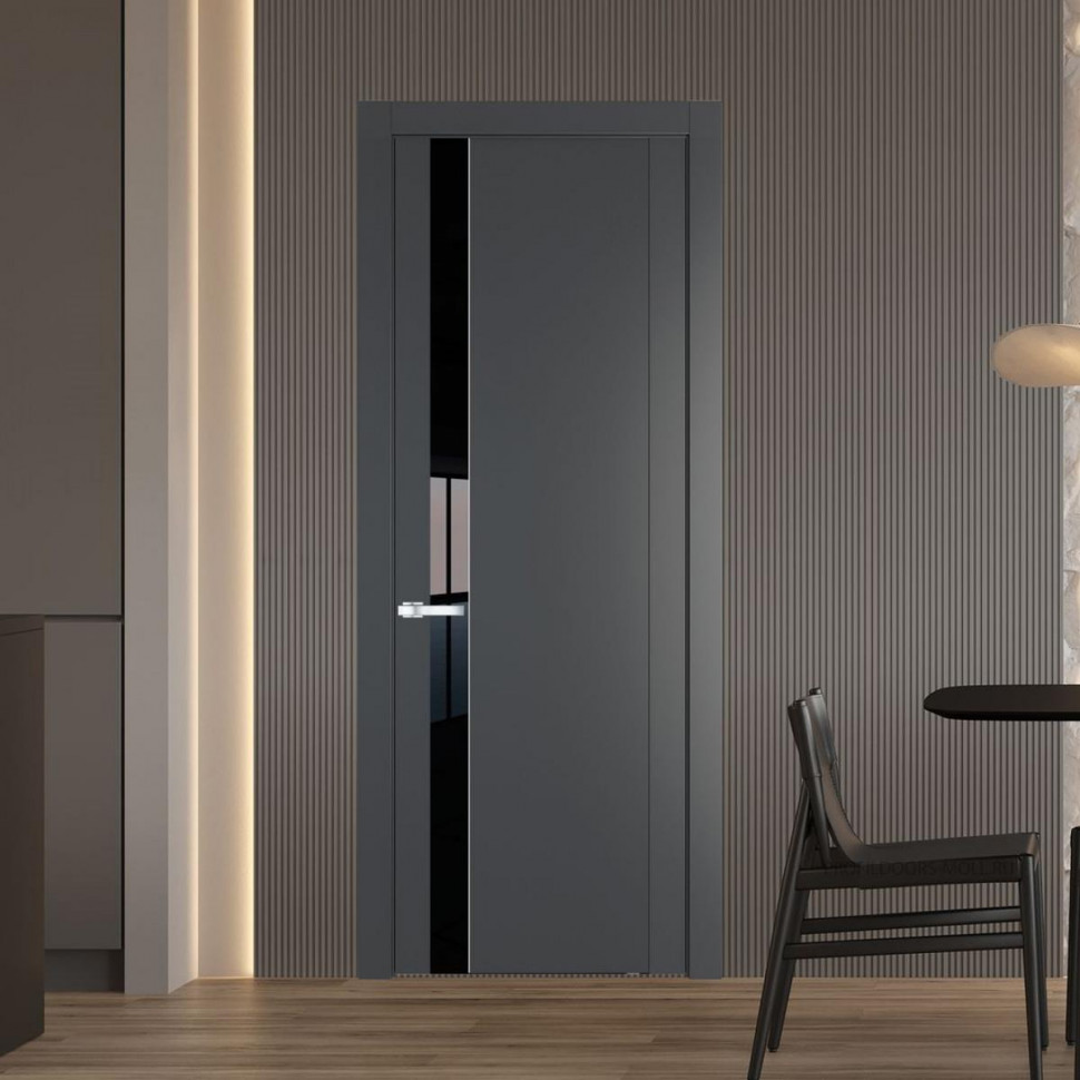 Межкомнатная дверь ProfilDoors 1.2P Графит Lacobel Черный лак молдинг Серебро