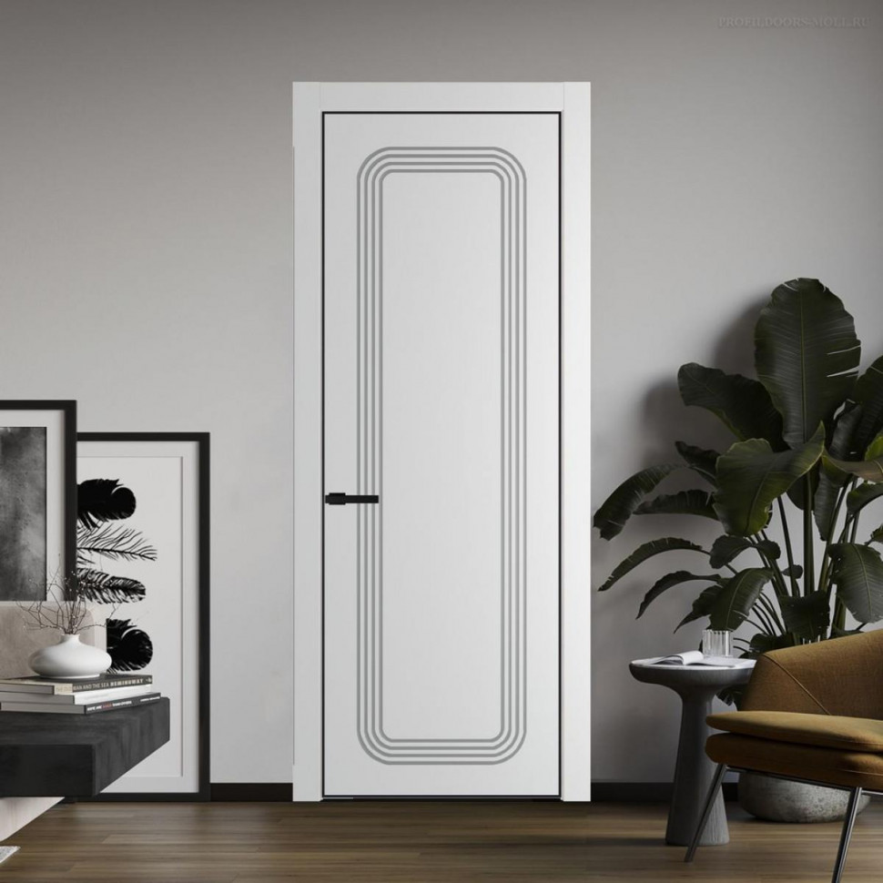 Межкомнатная дверь ProfilDoors 34 PE с фрезерованным рисунком Крем Вайт с алюминиевой кромкой Черный