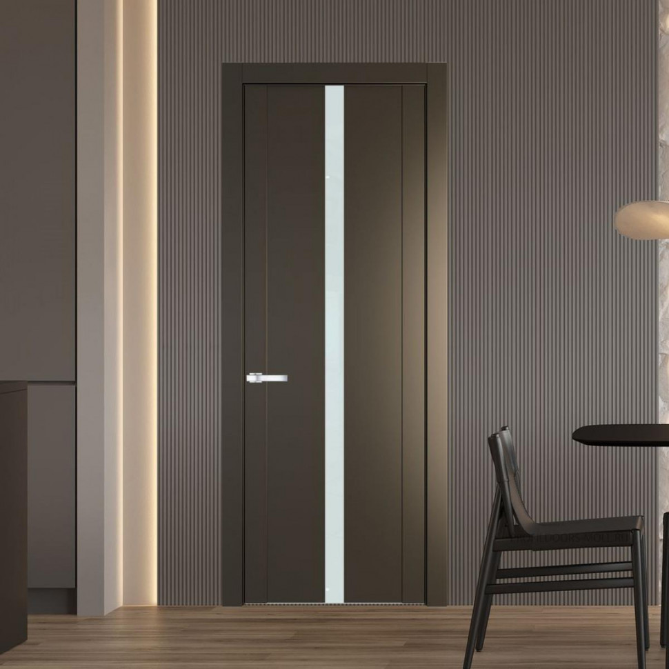Межкомнатная дверь ProfilDoors 1.8P Перламутр бронза Lacobel Белый лак молдинг Серебро