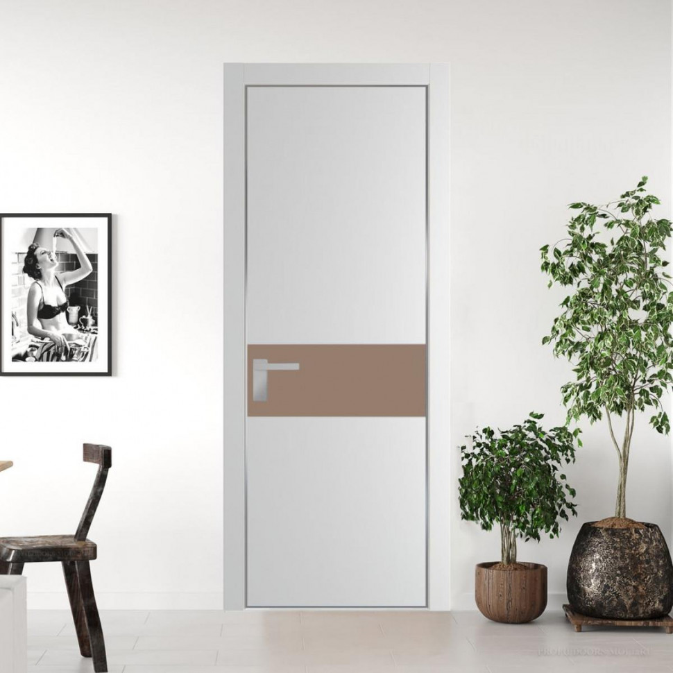 Межкомнатная дверь ProfilDoors 17 PA Крем вайт с профилем Серебро с стеклом  монохром капучино