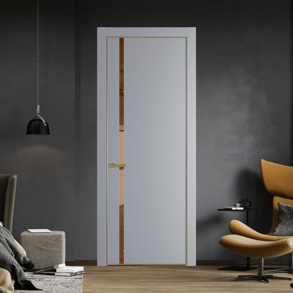 Межкомнатная дверь ProfilDoors 21 PA Смоки с профилем Золото с стеклом  зеркало bronze