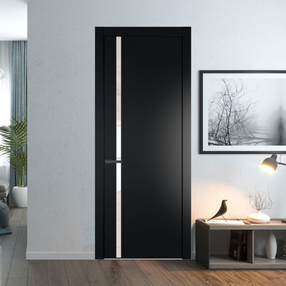 Межкомнатная дверь ProfilDoors 21 PW Блэк Lacobel Перламутровый лак молдинг Серая ночь