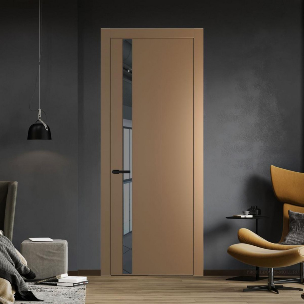 Межкомнатная дверь ProfilDoors 18 PW Перламутр золото Зеркало Grey молдинг Черный матовый