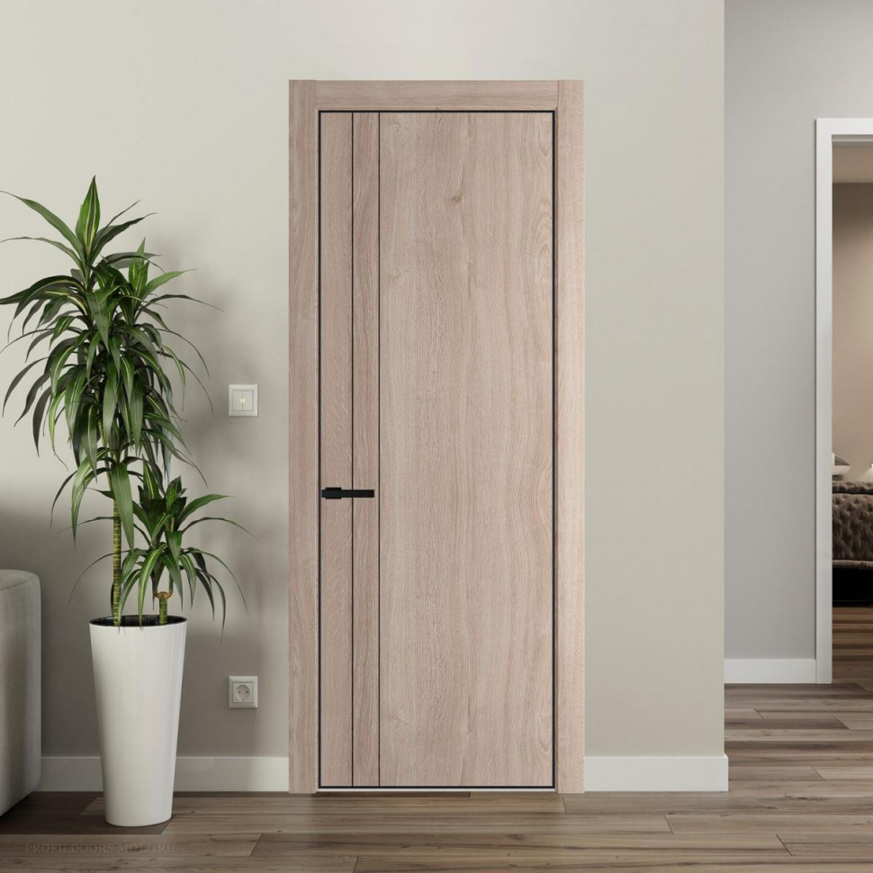 Межкомнатная дверь ProfilDoors 12 NE Дуб Сонома с кромкой Черный и алюминиевым молдингом