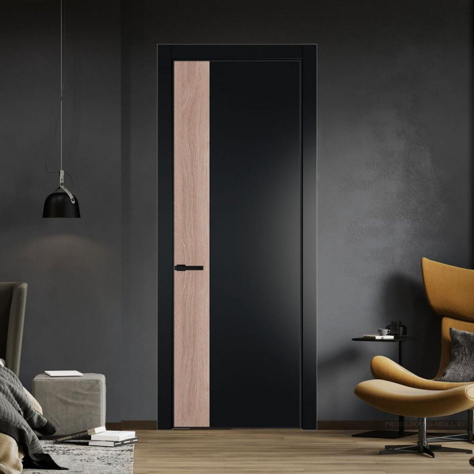 Межкомнатная дверь ProfilDoors 24 PE с вставкой Дуб Сонома Блэк с алюминиевой кромкой Черный