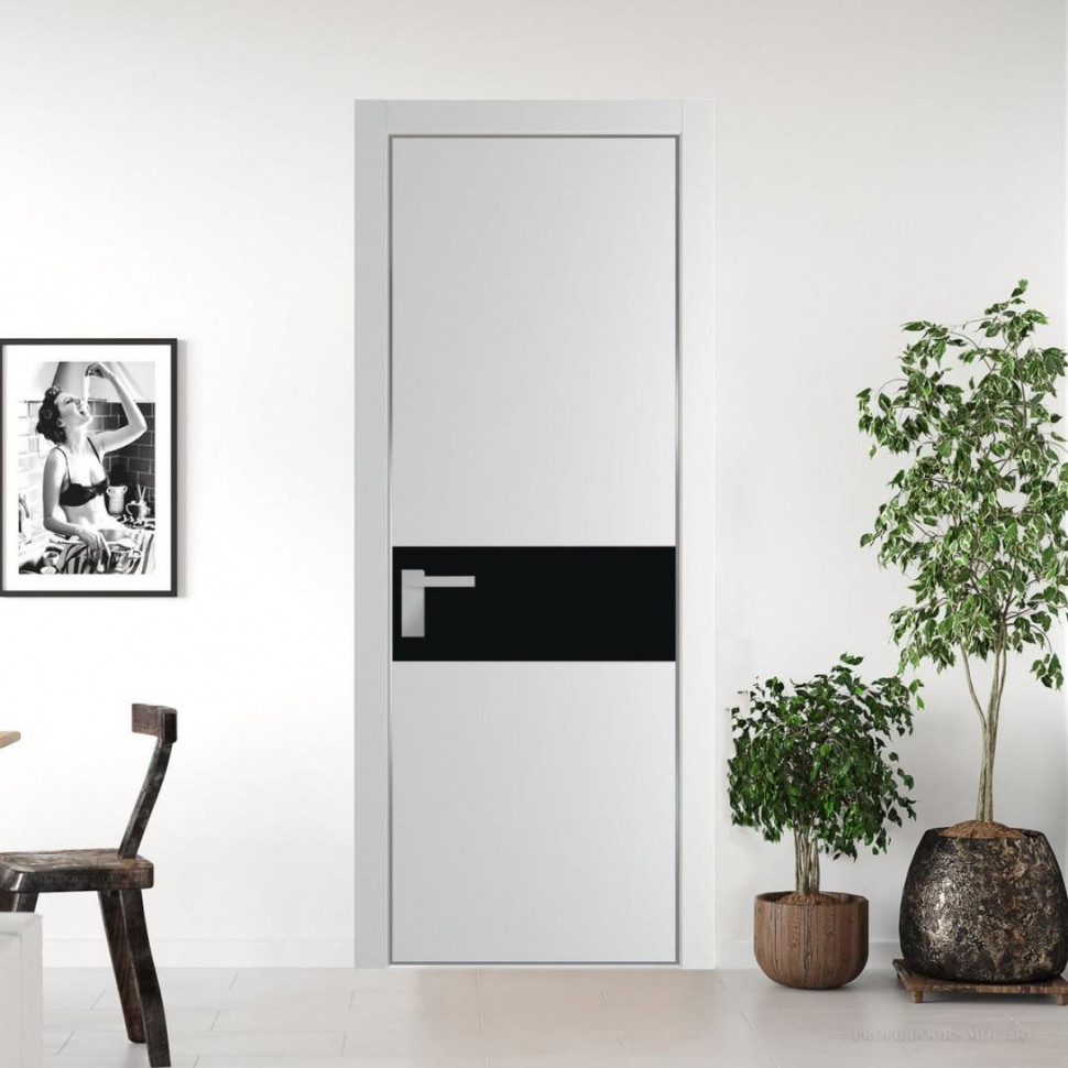 Межкомнатная дверь ProfilDoors 17 PA Крем вайт с профилем Серебро с стеклом  монохром черный
