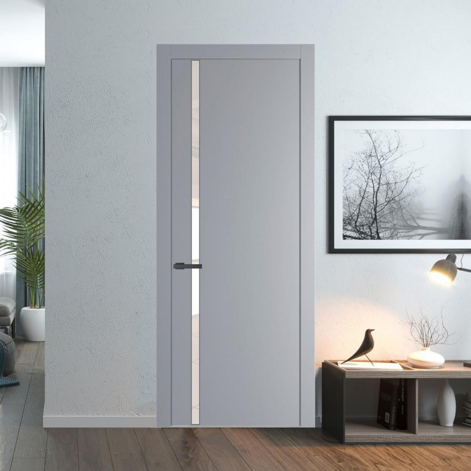 Межкомнатная дверь ProfilDoors 21 PW Смоки Lacobel Перламутровый лак молдинг Серая ночь
