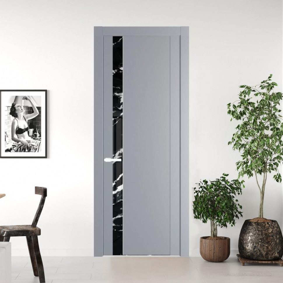 Межкомнатная дверь ProfilDoors 1.2P Смоки Нефи черный узор серебро молдинг Вайт