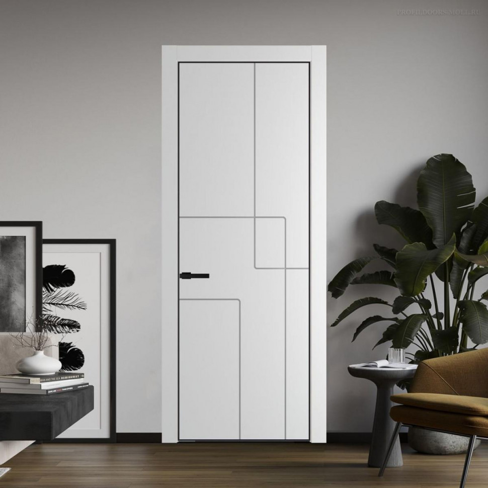 Межкомнатная дверь ProfilDoors 3 PE с фрезерованным рисунком Крем Вайт с алюминиевой кромкой Черный