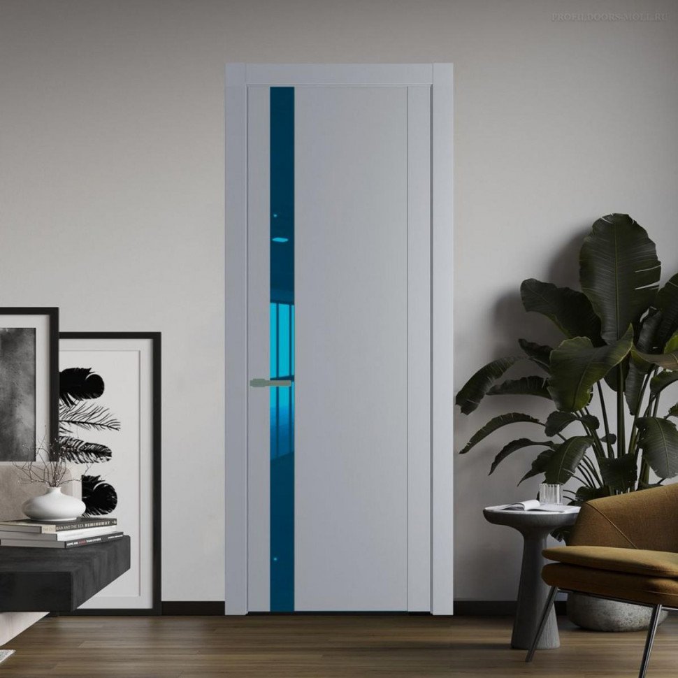 Межкомнатная дверь ProfilDoors 1.2P Смоки Зеркало Blue молдинг Зеленый воск