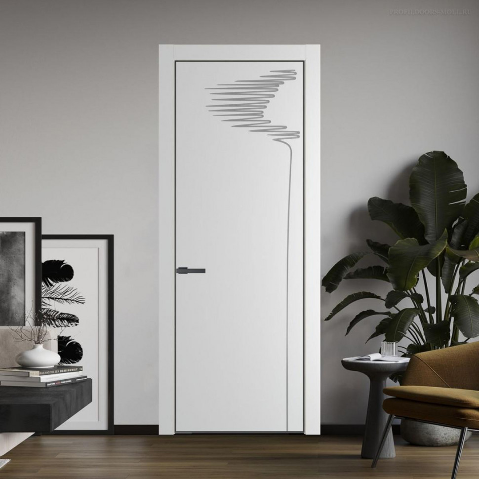 Межкомнатная дверь ProfilDoors 25 PA с фрезерованным рисунком Крем Вайт с профилем Серая Ночь