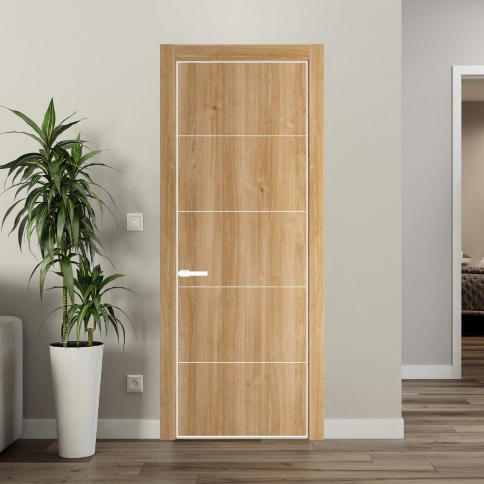 Межкомнатная дверь ProfilDoors 15 NE Дуб Карамель с кромкой Вайт и алюминиевым молдингом