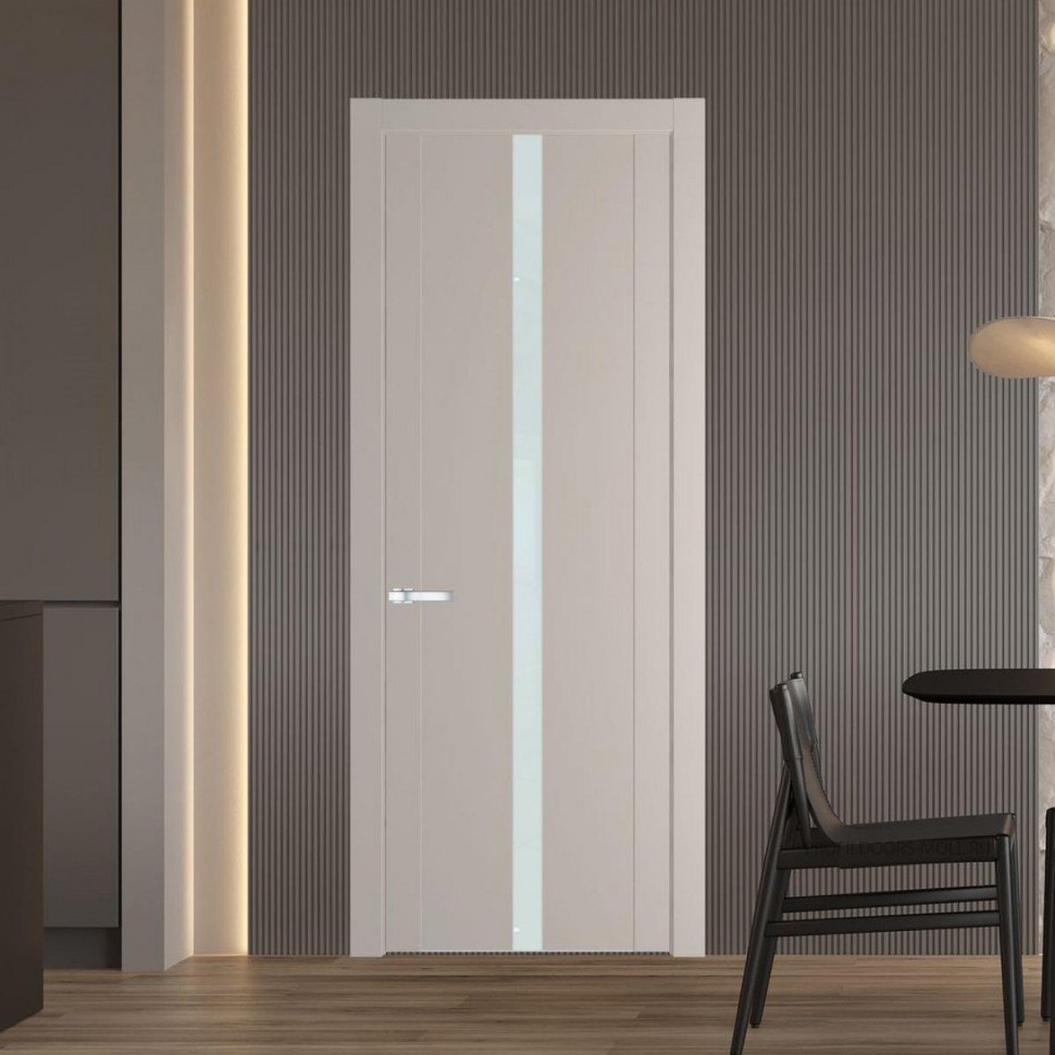 Межкомнатная дверь ProfilDoors 1.8P Сэнд Lacobel Белый лак молдинг Серебро