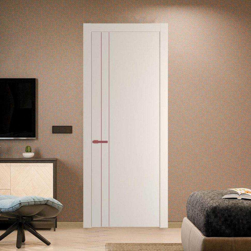 Межкомнатная дверь ProfilDoors 12 PW Кремовая Магнолия Глухая молдинг Красный антрацит