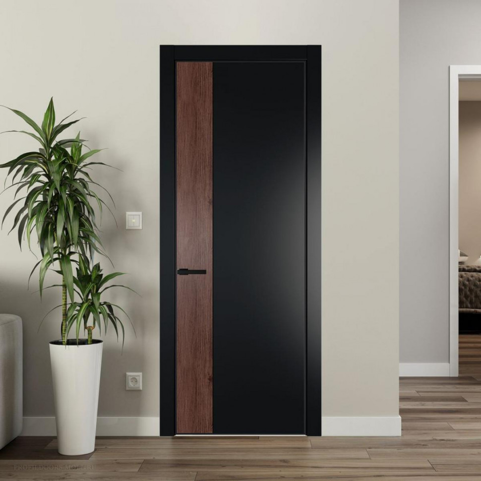 Межкомнатная дверь ProfilDoors 24 PE с вставкой Дуб Тобакко Блэк с алюминиевой кромкой Черный