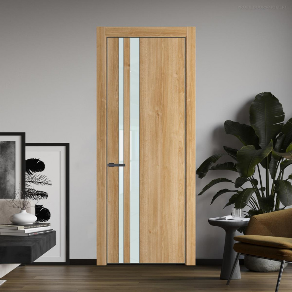Межкомнатная дверь ProfilDoors 20NA Дуб Карамель профиль Серая Ночь вставка Lacobel Белый лак