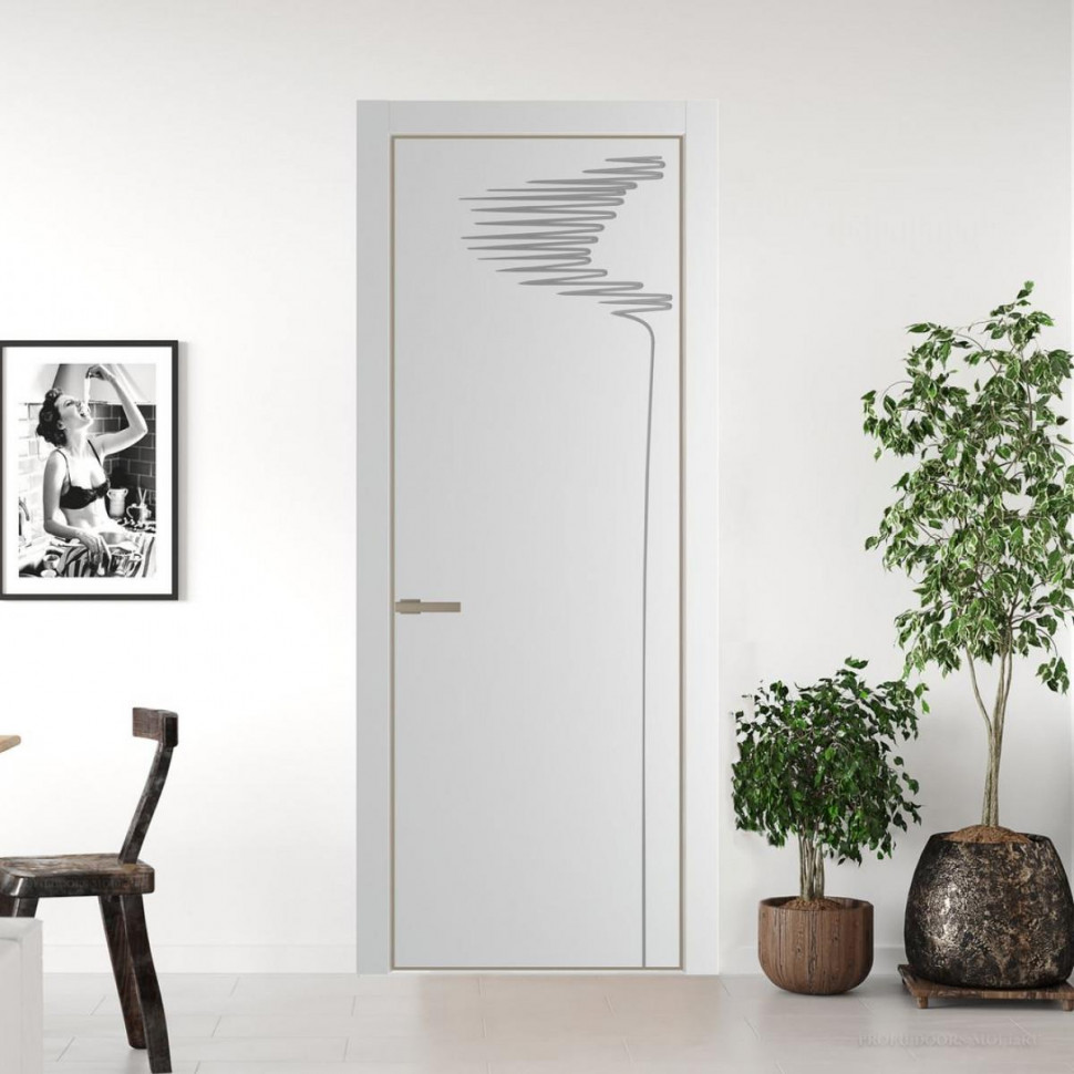 Межкомнатная дверь ProfilDoors 25 PA с фрезерованным рисунком Крем Вайт с профилем Никель