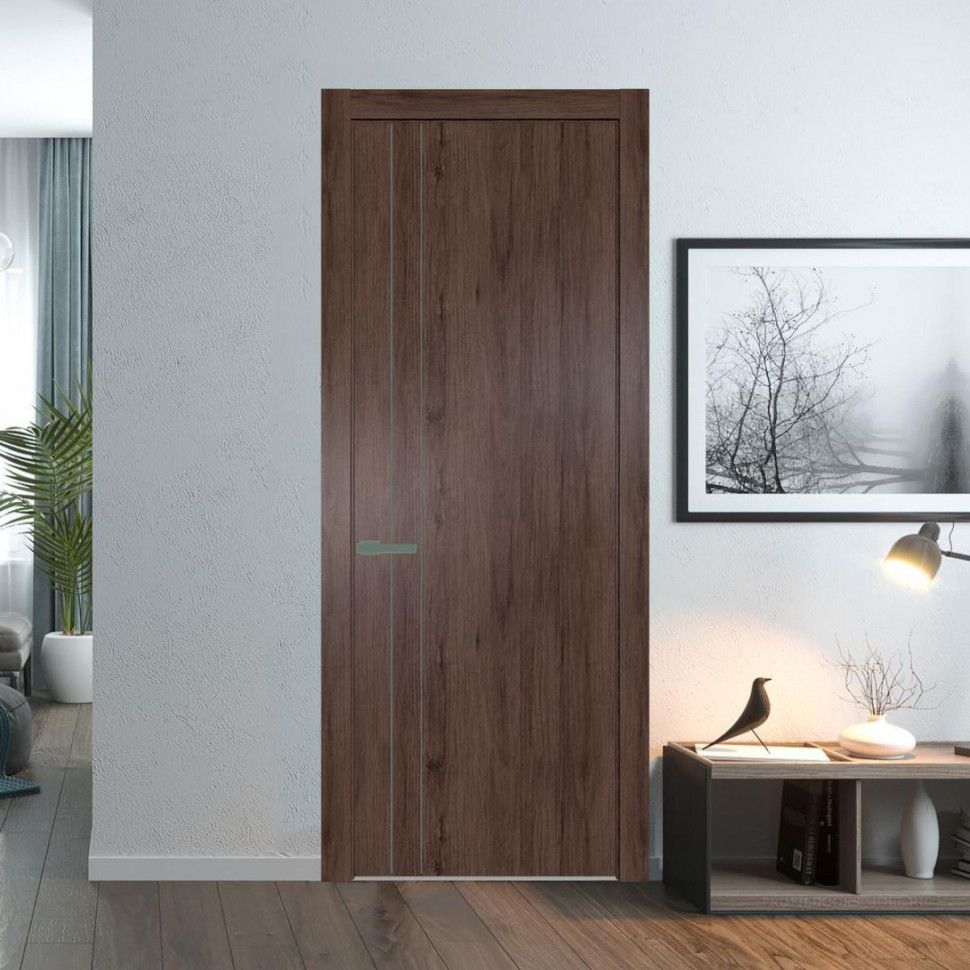 Межкомнатная дверь ProfilDoors 12 NW Дуб Тобакко молдинг Зеленый воск Глухая
